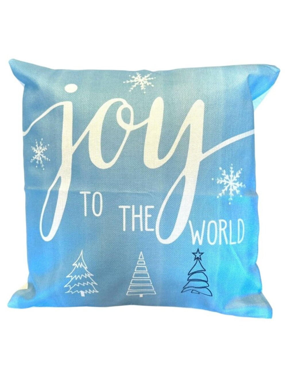 Joy To The World - Lettering - Blue Holiday Pillow Cover - Snow Winter Trees